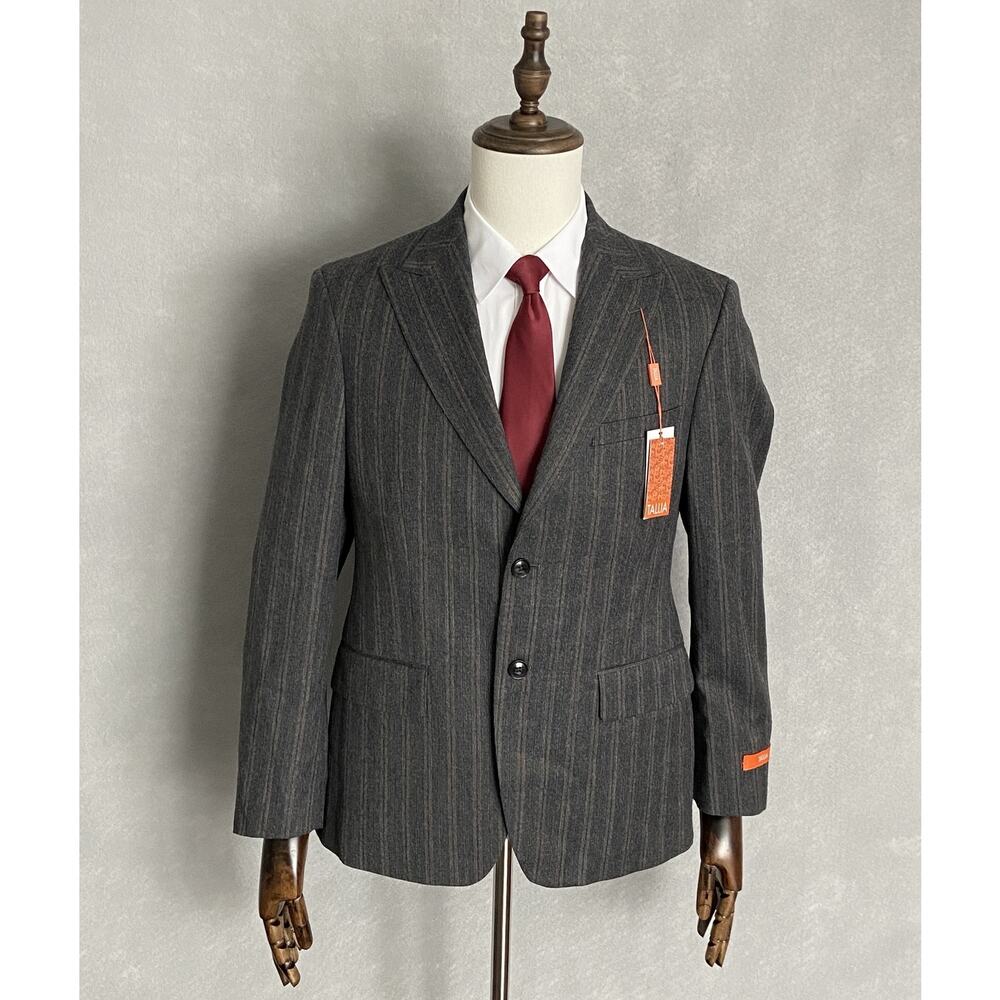 Tallia Men's 38 Short Suit Jacket Stretch Fabric Wool Charcoal/Brown Stripe NEW